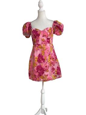 Lulus Luxe Direction Puff Sleeve Jacquard Mini Dress Pink Floral